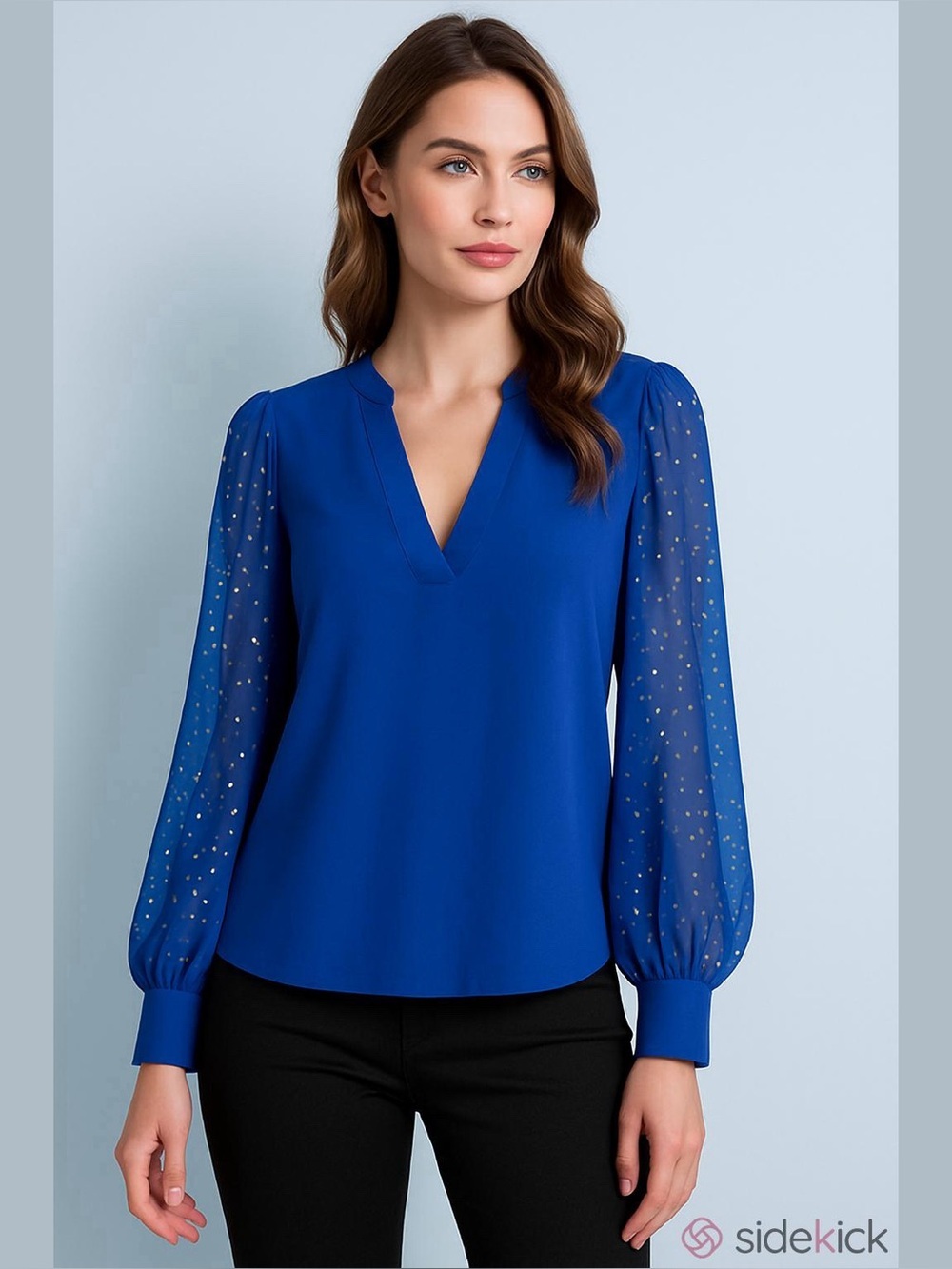& Other Stories Royal Blue Blouse with Sparkle Sleeves